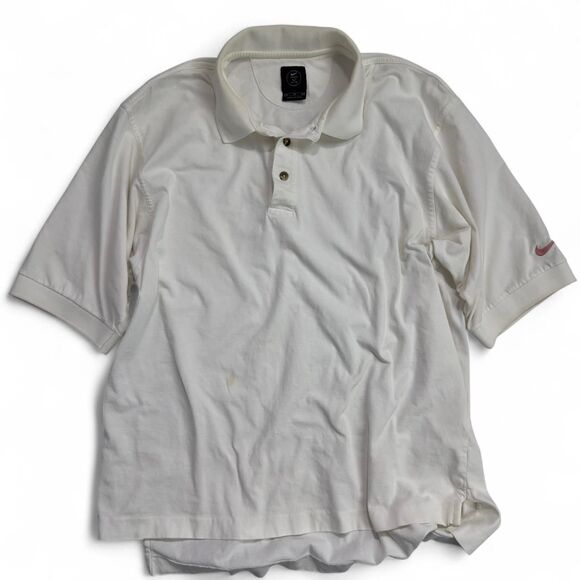 Nike Golf Polo Shirt Men’s Medium White Embroidered Pink Swoosh Made in Peru - Picture 1 of 7
